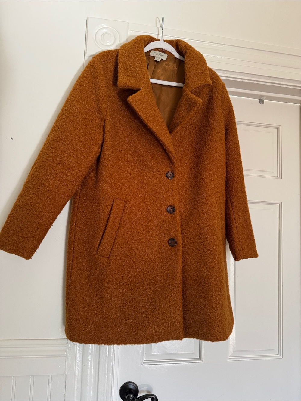Charlie Paige Bouclé Pea Coat in Rust Orange
